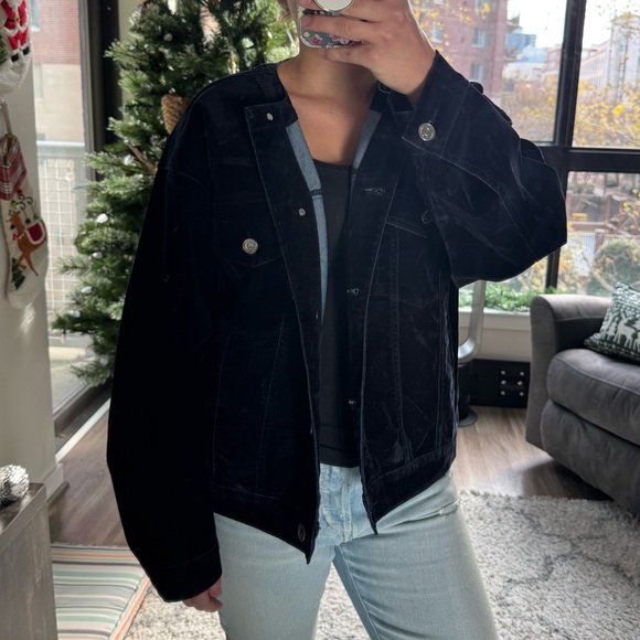 Steve Madden Trucker Jacket Blue Velvet Denim - Picture 2 of 7